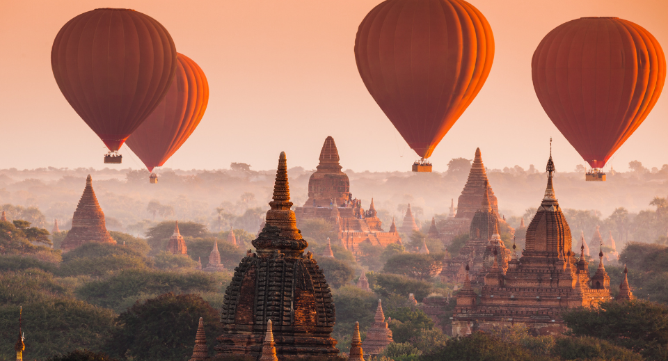 Hot air balloon at sunrise