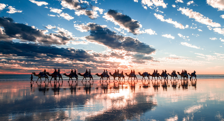 Camel rides along Broome in Australia