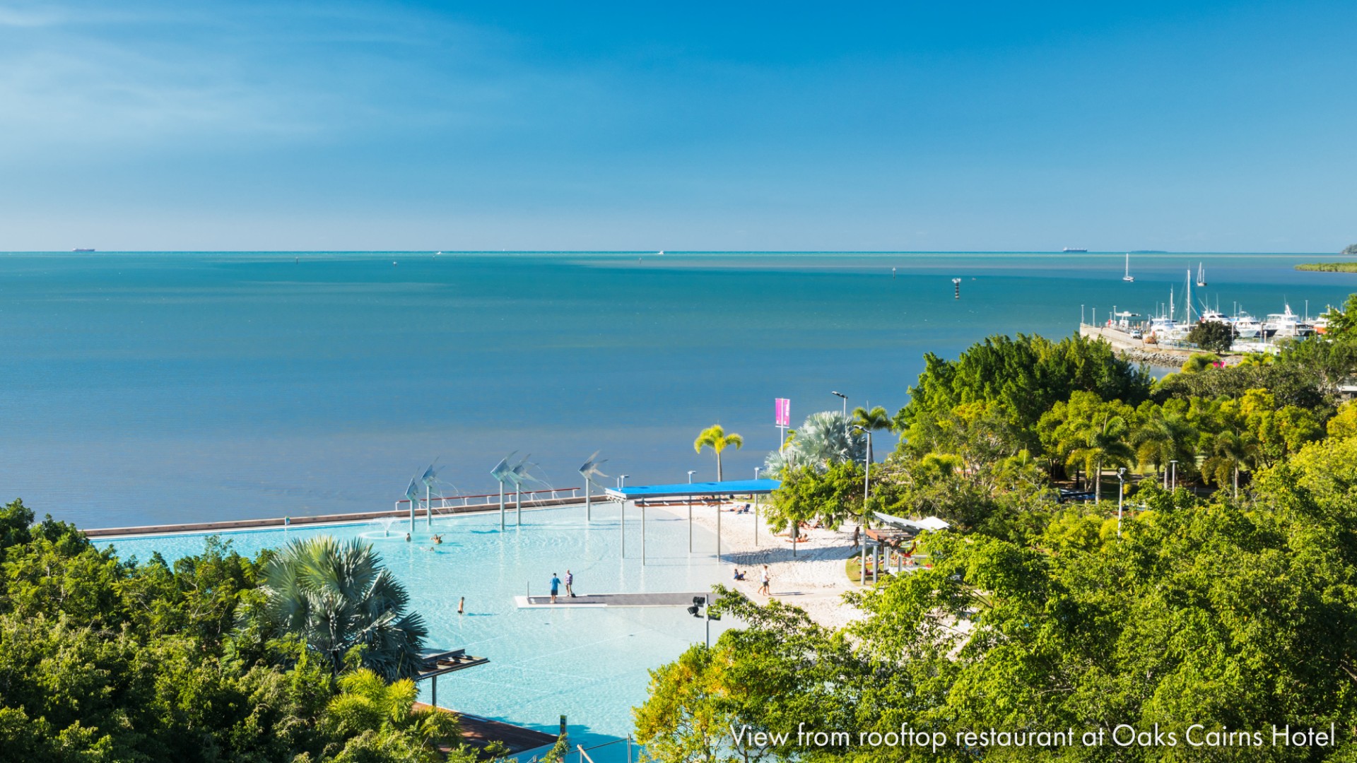 View from rooftop restaurant at Oaks Cairns Hotel